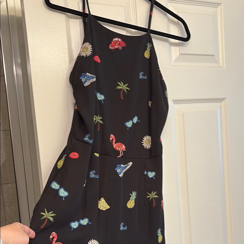 Trina Turk Black Jumpsuit with Colorful Tropical Print